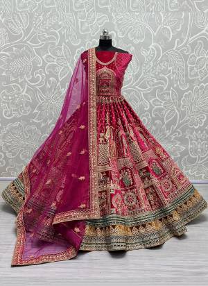 For A Designer Look,Grab These Lehenga Choli With Dupatta in Fine Colored.These Lehenga And Choli Are Velvet And Dupatta Are Fabricated On Soft Net Pair.Its Beautified With Designer Fancy Multy Thread,Sequance,Dori Embroidery,Diamond Work.