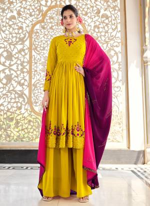 Grab These Beautiful Looking Designer Plazzo Suits.These Top And Bottom is Georgette And Dupatta Is Fabricated On Chinon.Its Beautified With Designer Thread And Sequance Embroidery Work.