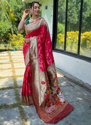 Attrective These Party Wear Paithani Saree With Contrast Blouse in Fine Colored.These Saree And Blouse is Fabricated On Soft Silk.Its Beautified With Weavon Paithani Designer.