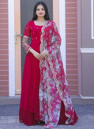 Attrective Looking These Beautiful Looking Readymade Gown With Dupatta.These Gown is Fabricated On Faux Georgette And Dupatta Are Organza.Its Beautified With Designer Floral Printed With Embroidery Work.