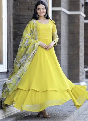 Attrective Looking These Beautiful Looking Readymade Gown With Dupatta.These Gown is Fabricated On Faux Georgette And Dupatta Are Organza.Its Beautified With Designer Floral Printed With Embroidery Work.