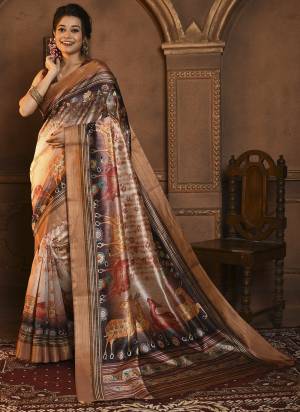 Garb These Party Wear Saree in Fine Colored.These Saree And Blouse is Fabricated On Tussar Silk.Its Beautified With Weaving Jari Border With Designer Kalamkari Digital Printed.