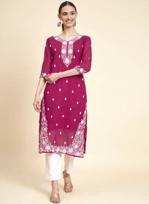 Attrective These Beautiful Looking Readymade Long Kurti.These Kurti is Fabricated On Georgette.Its Beautified With Designer Lakhnowi Chikenkari Thread Embroidery Work.