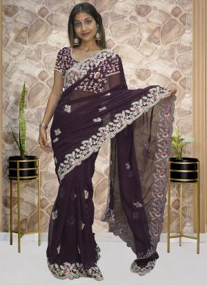 Attrective Look These Saree in Fine Colored.These Saree Are Georgette And Blouse is Mono Silk Fabricated.Its Beautified With Designer Embroidery Work.