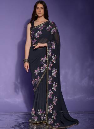 Attrective Look These Saree in Fine Colored.These Saree Are Georgette And Blouse is Mono Banglori Fabricated.Its Beautified With Designer 4 Color Sequance Embroidery Work.