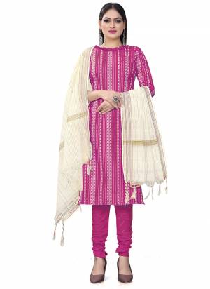 Garb This Suits In Lovely Color.Its Pretty Top Is Cotton Based Paired Bottom Cotton And Cotton Fabricated Dupatta Are Wevon Designer. Which Gives An Attractive To The Dress.