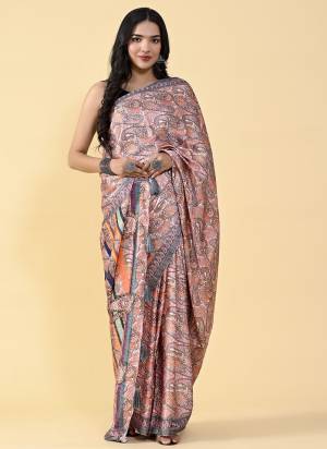 Garb This Partywear Saree Paired With Contrast Blouse.This Saree Are Satin Silk And Blouse Are Silk Based Fabric With Designer Digital Printed. Buy This Pretty Saree Now.