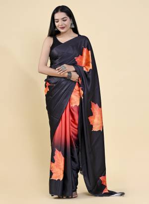 Garb This Partywear Saree Paired With Contrast Blouse.This Saree Are Satin Silk And Blouse Are Silk Based Fabric With Designer Digital Printed. Buy This Pretty Saree Now.