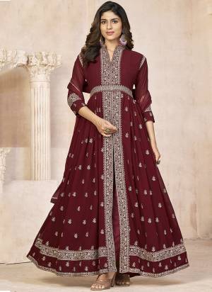 Partywear Designer Maroon Heavy Blooming Fox Georgette  suit