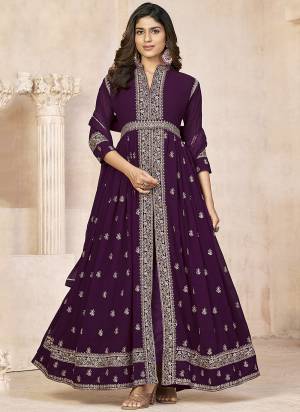 Partywear Designer Wine Heavy Blooming Fox Georgette suit