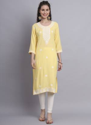 Attrective These Beautiful Looking Readymade Long Kurti.These Kurti is Fabricated On Rayon.Its Beautified With Designer Chickenkari Embroidery Work.