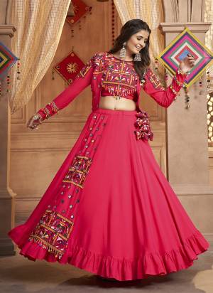 Attrective These Navratri Special Lehenga Choli With Koti in Fine Colored.These Lehenga And Blouse Are Viscose Rayon And Koti Are Fabricated On Viscose Rayon.Its Beautified With Heavy Mirror,Thread Embroidery Work.