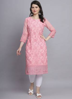 Attrective Looking These Beautiful Looking Readymade Long Kurti.These Kurti is Fabricated On Georgette With Crepe Inner.Its Beautified With Designer Lacknowi Thread Embroidery Work.