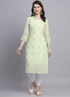 Attrective Looking These Beautiful Looking Readymade Long Kurti.These Kurti is Fabricated On Georgette With Crepe Inner.Its Beautified With Designer Lacknowi Thread Embroidery Work.