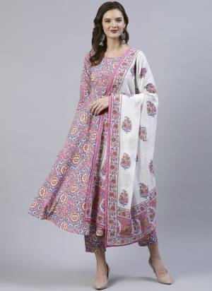 Attrective Looking These Beautiful Looking Readymade Suits.These Top And Bottom Are Cotton And Dupatta Cotton Fabricated.Its Beautified With Designer Printed.