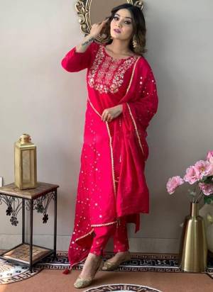 Attrective Looking These Beautiful Looking Readymade  Suits.These Top And Bottom Are Rayon Slub And Dupatta Chanderi Silk Fabricated.Its Beautified With Designer Embroidery Work.