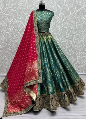 For A Fancy Designer Look,Grab These Lehenga Choli With Dupatta in Fine Colored.These Lehenga And Choli Are Banarasi Silk And Dupatta Are Fabricated On Banarasi Silk Pair.Its Beautified With Heavy Wevon Designer With Meenakari Hand Diamond Work.