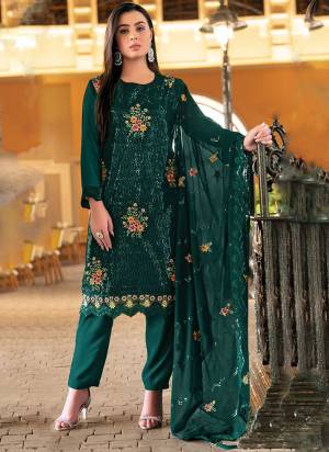 Attrective These Designer Suit in Fine Colored Pair With Bottom And Dupatta.These Top And Dupatta Are Fabricated On Faux Georgette Pair With Santoon Bottom.Its Beautified With Santoon Inner.Its Beautified With Heavy Designer Floral Sequance Embroidery Work.