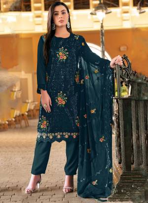 Attrective These Designer Suit in Fine Colored Pair With Bottom And Dupatta.These Top And Dupatta Are Fabricated On Faux Georgette Pair With Santoon Bottom.Its Beautified With Santoon Inner.Its Beautified With Heavy Designer Floral Sequance Embroidery Work.