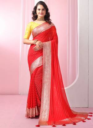 Attrective Looking These Fastival Saree in Fine Colored.These Saree Are Viscose Georgette And Blouse is Fabricated On Art Silk.Its Beautified With Weaving Jari Designer With Sequance Work Blouse.