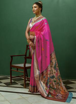 Garb These Festive Wear Saree in Fine Colored.These Saree And Blouse is Fabricated On Soft Paithani Silk.Its Beautified With Handloom Weavon Jari Designer.