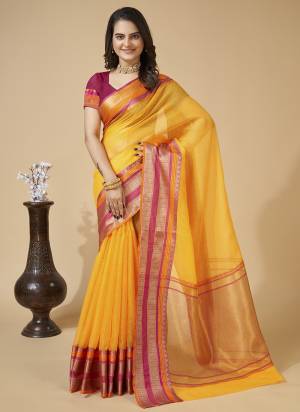 Attrective This Partywear Saree Paired With Blouse.This Saree And Blouse Are Kota Doriya Silk Based Fabric With Weaving Jari Designer. Buy This Pretty Saree Now.