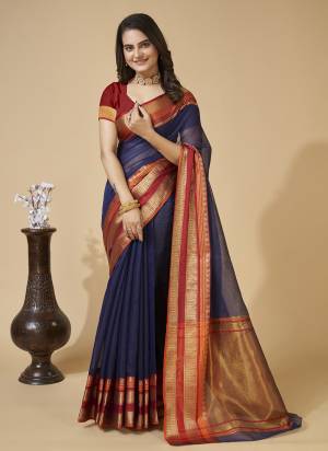 Attrective This Partywear Saree Paired With Blouse.This Saree And Blouse Are Kota Doriya Silk Based Fabric With Weaving Jari Designer. Buy This Pretty Saree Now.