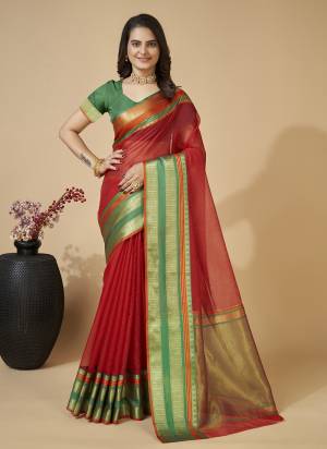 Attrective This Partywear Saree Paired With Blouse.This Saree And Blouse Are Kota Doriya Silk Based Fabric With Weaving Jari Designer. Buy This Pretty Saree Now.