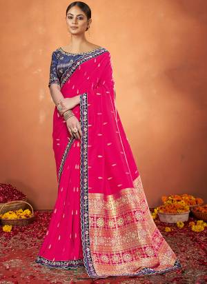 Look Attrective These Designer Party Wear Saree in Fine Light Colored.These Saree Are Viscose Silk And Blouse Brocade Silk is Fabricated.Its Beautified Wevon Jacquard Designer With Embroidery Work.