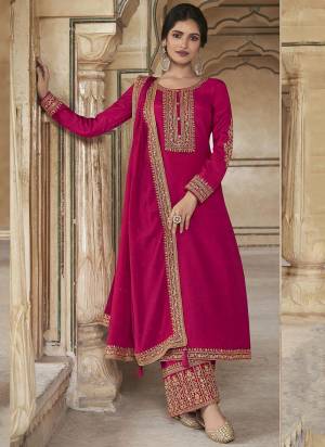 Attrective These Designer Plazzo Suit in Fine Colored Pair With Bottom And Dupatta.These Top Are Dola Silk And Dupatta Are Fabricated On Chinon Pair With Santoon Bottom.Its Beautified With Santoon Inner.Its Beautified With Designer Heavy Embroidery Work.