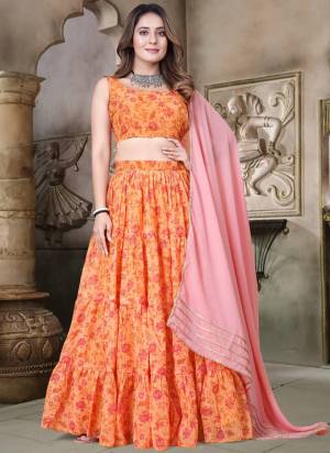 For A Designer Look,Grab These Lehenga Choli in Fine Colored.These Lehenga And Choli Are Fabricated On Teby Organza Pair With Georgette Dupatta.Its Beautified With Designer Digital Printed,Lace.