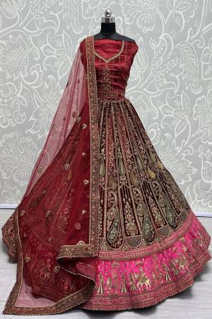 For A Fancy Designer Look,Grab These Lehenga Choli With Dupatta in Fine Colored.These Lehenga And Choli Are Velvet And Dupatta Are Fabricated On Soft Net Pair.Its Beautified With Heavy Designer Multy Thread Embroidery ,Diamond Work.