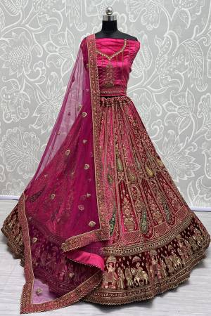 For A Fancy Designer Look,Grab These Lehenga Choli With Dupatta in Fine Colored.These Lehenga And Choli Are Velvet And Dupatta Are Fabricated On Soft Net Pair.Its Beautified With Heavy Designer Multy Thread Embroidery ,Diamond Work.