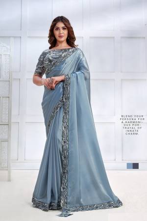 Look Attrective These Designer Party Wear Saree in Fine Light Colored.These Saree Are Crepe Satin Silk And Blouse Organza Silk is Fabricated.Its Beautified Heavy Designer Embroidery Work.