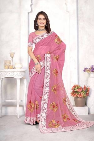 Garb This Party Wear Saree Are Fine Saree Paired With Blouse.This Saree And Blouse Are Organza Fabric With Designer Heavy Multy Thread Embroidery Work. Buy This Pretty Saree Now.