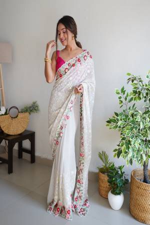 Attrective Looking These Party Wear Saree in Fine Colored.These Saree Are Georgette And Blouse is Fabricated On Art Silk.Its Beautified With Designer Sequance Embroidery Work.