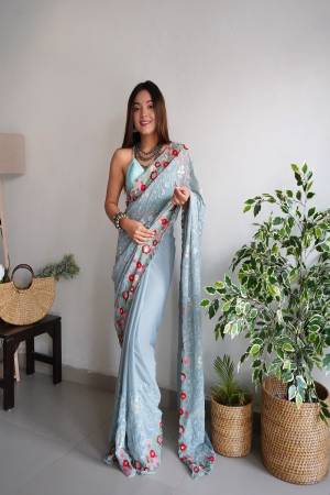 Attrective Looking These Party Wear Saree in Fine Colored.These Saree Are Georgette And Blouse is Fabricated On Art Silk.Its Beautified With Designer Sequance Embroidery Work.