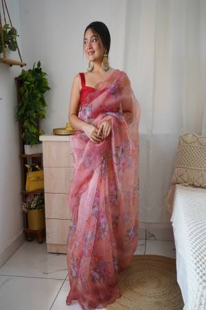 Attrective Looking These Party Wear Saree in Fine Colored.These Saree Are Organza And Blouse is Fabricated On Art Silk.Its Beautified With Designer Digital Printed,Sequance Aari Work Cut Work.