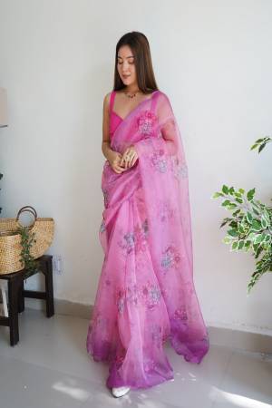 Attrective Looking These Party Wear Saree in Fine Colored.These Saree Are Organza And Blouse is Fabricated On Art Silk.Its Beautified With Designer Digital Printed,Sequance Aari Work Cut Work.