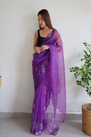 Attrective Looking These Party Wear Saree in Fine Colored.These Saree Are Organza And Blouse is Fabricated On Art Silk.Its Beautified With Designer Digital Printed,Sequance Aari Work Cut Work.