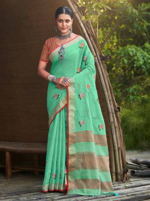 Garab These Party Wear Saree in Fine Colored.These Saree And Blouse is Fabricated On Linen.Its Beautified With Weavon Designer With Embroidery Work.