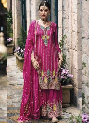 Attrective These Plazzo Suit in Fine Colored Pair With Bottom And Dupatta.These Top And Dupatta Are Fabricated On Chonon Silk Pair With Chinon Silk Bottom.Its Beautified With Dull Santoon Inner.Its Beautified With Heavy Designer Embroidery Work.