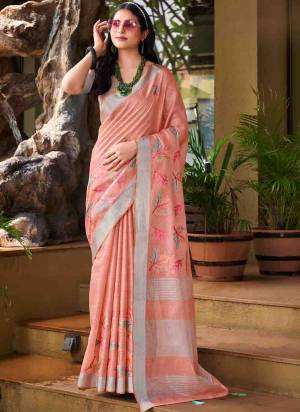 Attrective Looking These Party Wear Saree in Fine Colored.These Saree And Blouse is Fabricated On Linen.Its Beautified With Weavon Designer With Thread Embroidery Work.