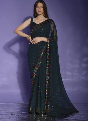 Attrective Look These Saree in Fine Colored.These Saree Are Georgette And Blouse is Mono Banglori Fabricated.Its Beautified With Designer 4 Color Sequance Embroidery Work Lace Border.