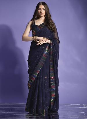 Attrective Look These Saree in Fine Colored.These Saree Are Georgette And Blouse is Mono Banglori Fabricated.Its Beautified With Designer 4 Color Sequance Embroidery Work Lace Border.