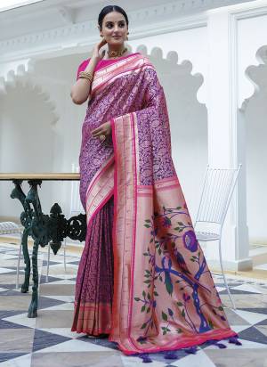 Attrective Looking These Party Wear Saree in Fine Colored.These Saree And Blouse is Fabricated On Soft Kanjivaram Silk.Its Beautified With Paithani Wevon Designer.