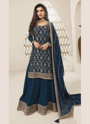 Attrective Looking These Party Wear Sharara Suit in Fine Colored Pair With Bottom And Dupatta.These Top And Dupatta Are Fabricated On Viscose Chinon Jacquard Pair With Viscose Chinon Bottom.Its Beautified With Wevon Jacquard Designer With Embroidery Work.