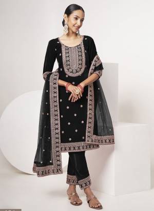 Attrective These Suit in Fine Colored Pair With Bottom And Dupatta.These Top Are Velvet And Dupatta Are Fabricated On Soft Net Pair With Santoon Bottom.Its Beautified With Dull Santoon Inner.Its Beautified With Designer Heavy Embroidery Work.