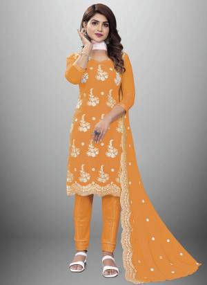 Garb This Suits In Lovely Color.Its Pretty Top Is Georgette Based Paired Bottom Santoon And Georgette Fabricated Dupatta Are Designer Embroidery Work. Which Gives An Attractive To The Dress.