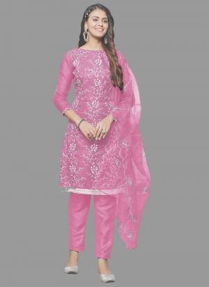 Attrective This Suits In Lovely Color.Its Pretty Top Is Organza Based Paired Bottom Santoon And Organza Fabricated Dupatta Are Designer Embroidery Work. Which Gives An Attractive To The Dress.